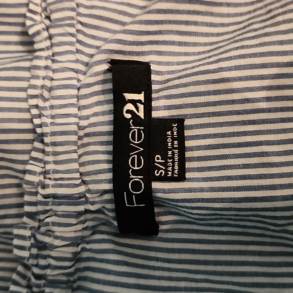 Forever 21 Blouse Y2KPeasant Ruffle Lace Partial Button Down Front Blue Size S - Picture 9 of 9